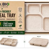 Dr. Bio 6-Compartment Compostable Meal Tray – With/Without Lid
